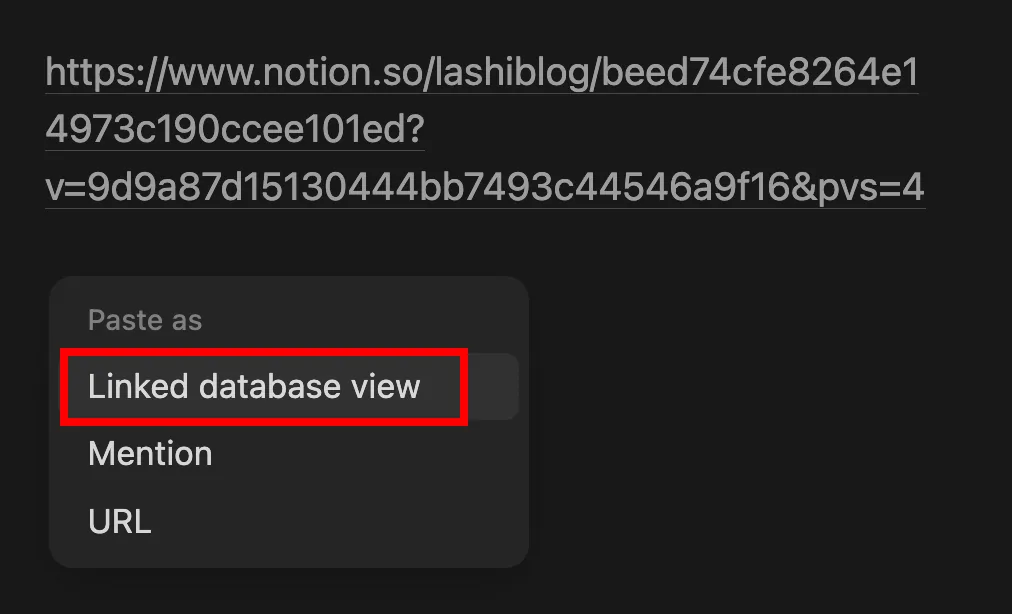選擇 Linked database view