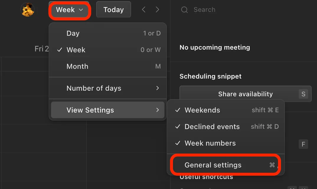 Notion Calendar 切換 Day、Week、Month 視圖的位置