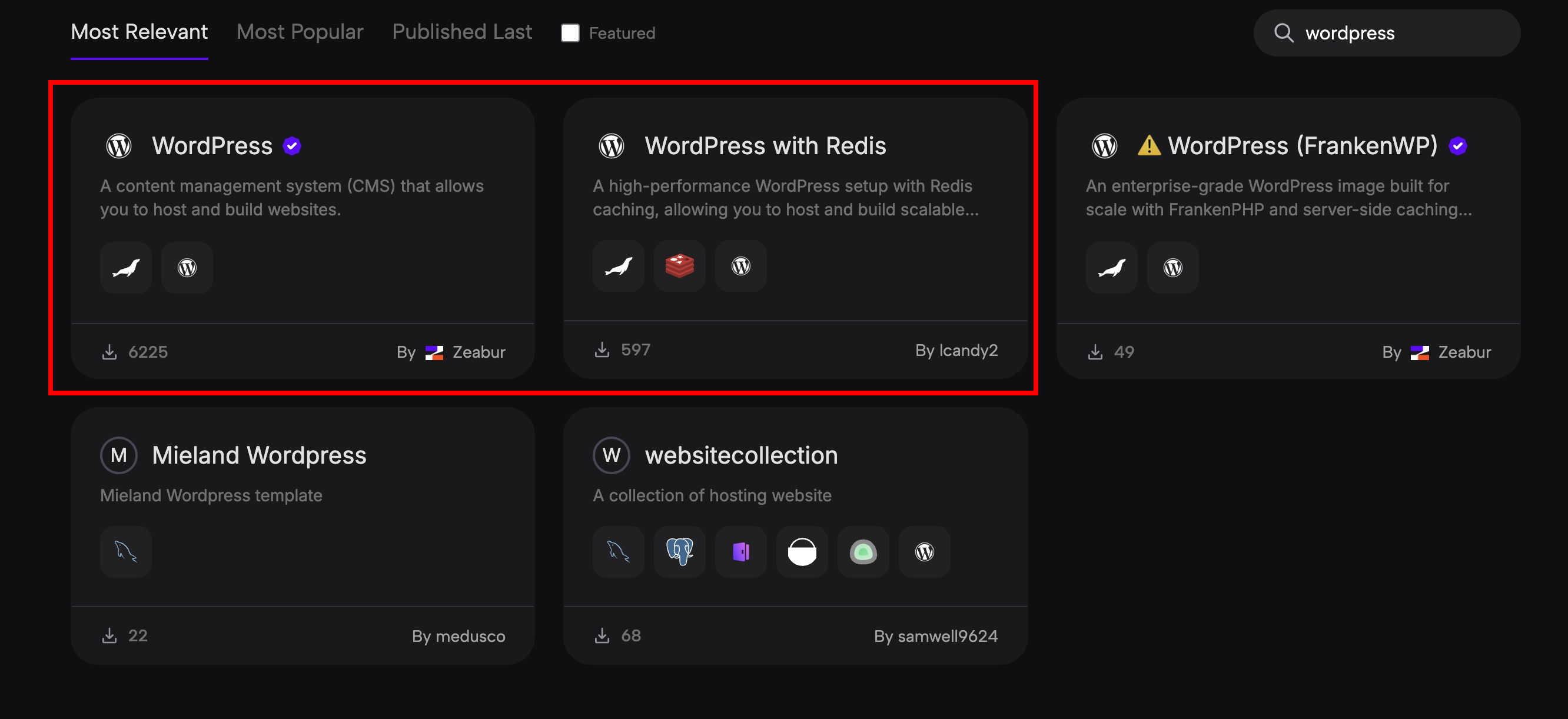Zeabur 選擇 WordPress 模板一鍵部署(示意)