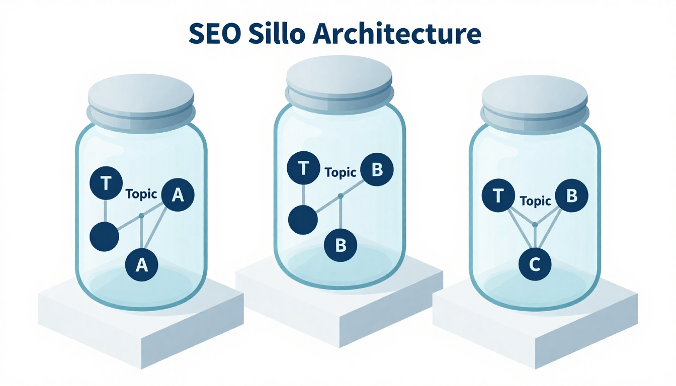 Silo 架構示意圖:內容群組內互連,建立主題權威