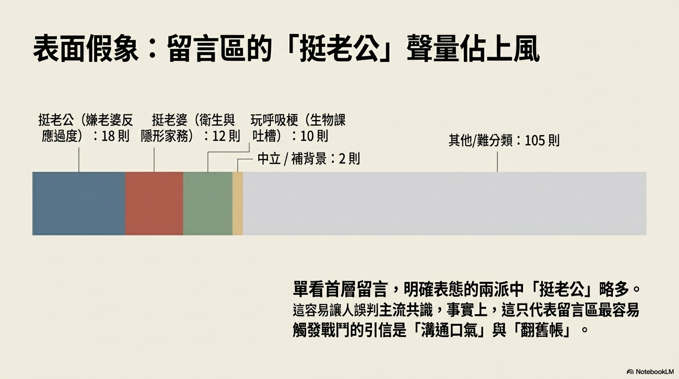 首層留言中挺老公與挺老婆聲量分布圖