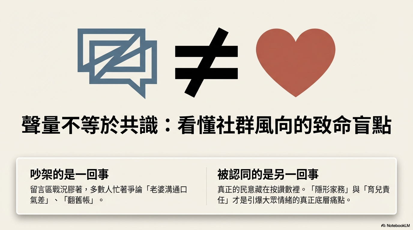 聲量不等於共識的留言風向示意圖