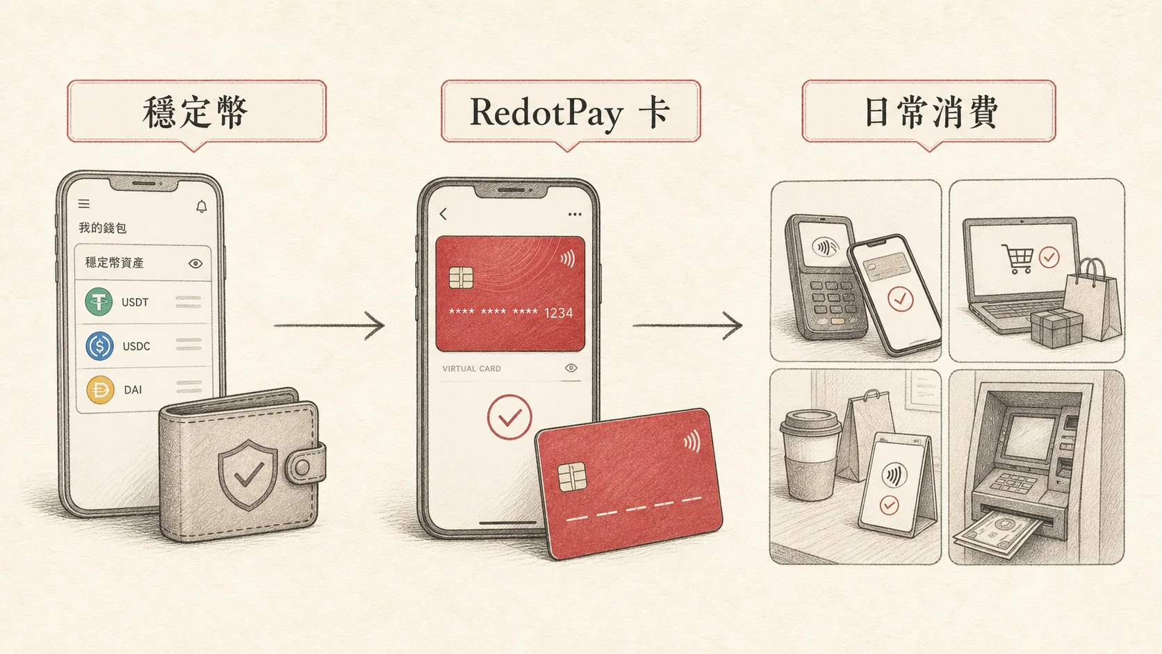RedotPay 從入金到刷卡的流程圖